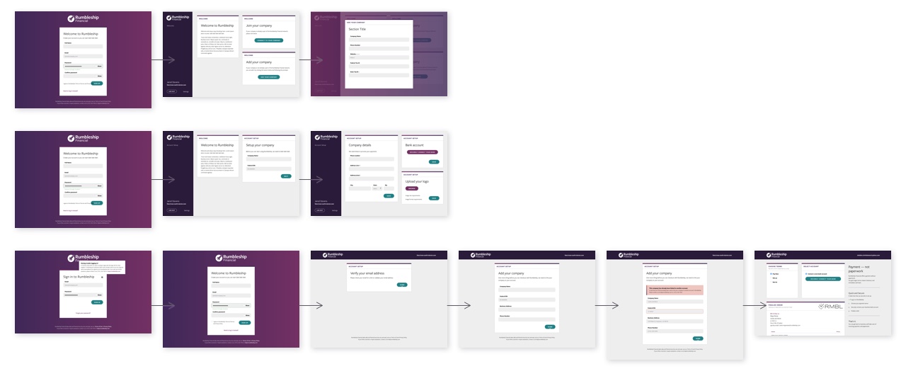 rough designs for the first version of the onboarding flow